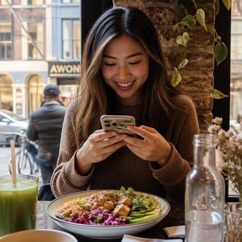 Creator filming a dish with her phone